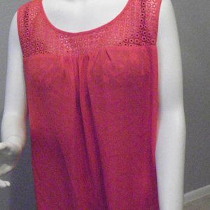 Apt 9 Women's Plus Size 2X Top, sleeveless, Eyelet yoke, NWT RED